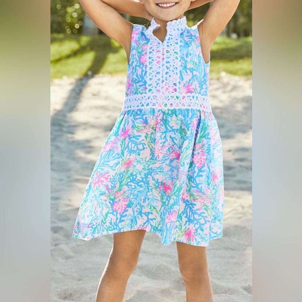 Lilly Pulitzer GIRLS MINI FRANCI DRESS Coral Bay sz 14 Or woman’s XS petite.